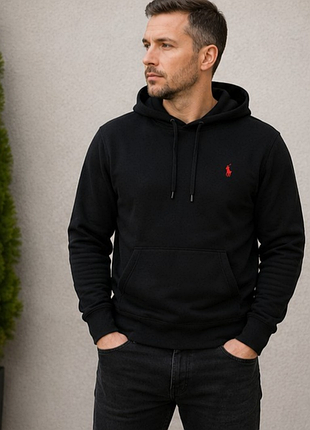 Оригинальное мужское худи polo ralph lauren черное тонкое 100% хлопок