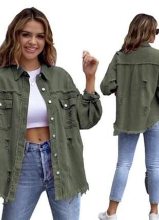 Нова з бахромою, рваностями, паєтками та прошвой сорочка 👕жакет, джинсовка