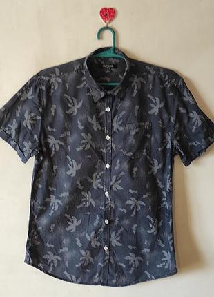 Стильная мужская рубашка smog slim fit с коротким рукавом и пальмовым принтом, размер l
