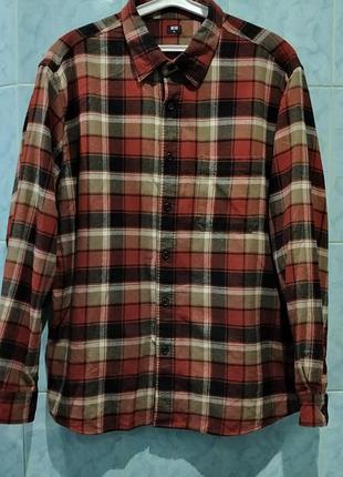 Чоловіча фланелева сорочка в клітинку від бренду uniqlo flannel checked shirt (xl)