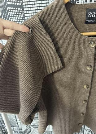 Жіночій кардиган коричневий zara кофта кардиган на ґудзиках шоколадного кольору зара