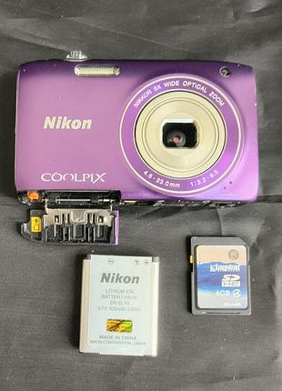 Продам редкий фиолетовый компактный фотоаппарат nikon coolpix s3100(под восстановление)