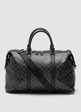 Кожаная дорожная сумка coach voyager duffle bag in charcoal