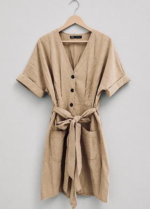 Бежева стильна сукня сарафан плаття сафарі zara