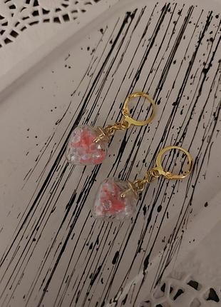 Серьги ручной работы розовые сердечки