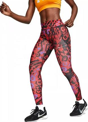 Беговые яркие  тайтсы с лого ✨nike✨ power red 7/8 length tight fit лосины леггинсы в принт с логотипом