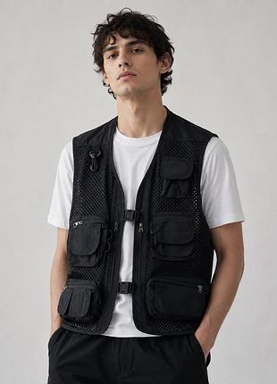 Жилетка рибалка мисливська black mesh tactical utility vest multi pocket cargo fishing techwear gorpcore  outdoor, tactical, fishing, gorpcore