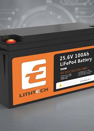 Lifepo4 24v 100ah акумулятор lithtech з bluetooth 2560wh, 100a, bms