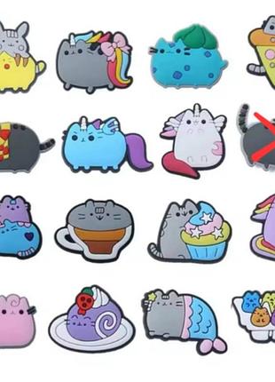 Джибитсы для кроксов сабо пушин котик, киса, кот, джибитсы пушин, jibbitz pusheen, украшения для кроксов шармы, пушин кет кэт