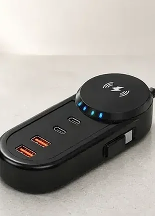 Многофункциональное зарядное устройство 5,1a с беспроводной зарядкой, 2 usb + 2 type-c pd 26x-201 черный