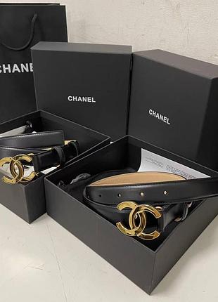 Пояс ремінь чорний золота пряжка chanel
