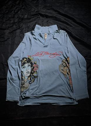 Ed hardy by christian audigier tattoo art vintage sun-faded long sleeve polo