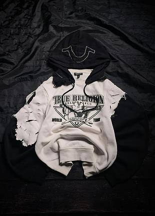 Custom / rework distressed true religion double layer rockin buddha hoodie