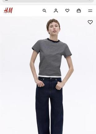 Базова жіноча футболка в смужку h&m щільна якісна футболка