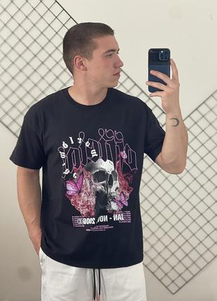 Чорна оверсайз футболка boohooman skull print black t shirt