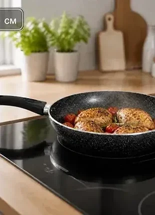 Сковородка benson bn-547 24х4,5 см с мраморным антипригарным покрытием, для всех типов плит