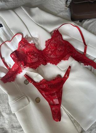 Комплект білизни мереживний s/m червоний