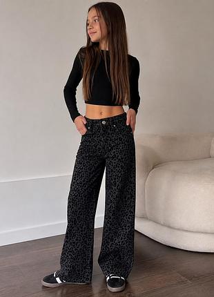 Джинси для дівчинки zara wide leg лео принт