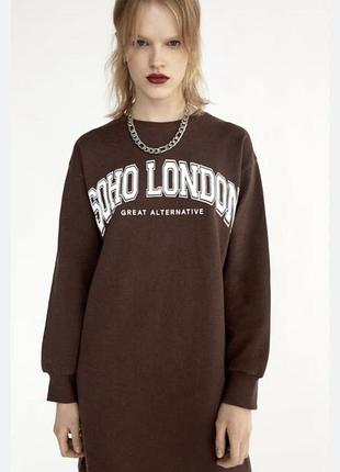 Коричнева сукня на флісі з надписом zara сукня світшот зара шоколадного кольору