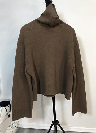 Джемпер коричневий вовна жіночий zara з високим горлом та широкими рукавами оверсайз