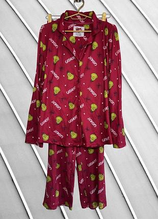 Женская красная пижама primark grinch s m 44 46 оригинал праймарк комплект с гренчем рубашка и штаны новогодняя 46