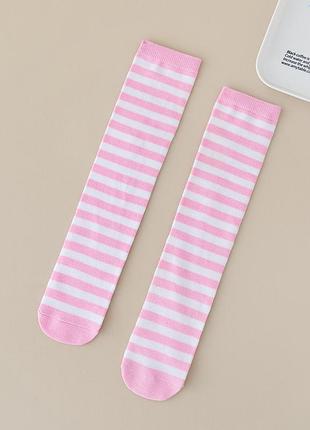 Дитячі смугасті шкарпетки рожево-білі 3-12 років one size 4211 гольфики для дівчаток до колін високі у смужку тритокажні бавовняні