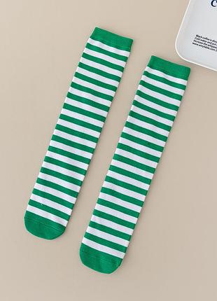Шкарпетки дитячі бавовняні смугасті зелено-білі 3-12 років one size 4225 високі гольфи до колін у смужку трикотажні
