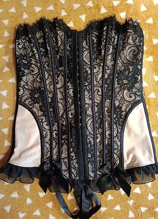 Корсет эротический, кружево и сеточка, шнуровка, ann summers 38