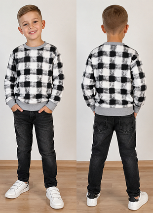 Стильный свитшот /свитер zara в клетку, на мальчика 7-8 лет