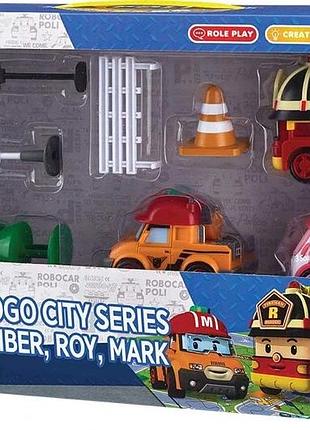 Ігровий набір robocar poli gogo міська серія ембер, рой, марк (zr-913)
