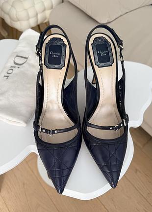 Босоніжки слінгбеки dior, 38,5, шкіра, темно-сині, оригінал