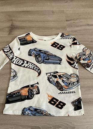 Реглан бавовняний лонгслів h&m hot wheels 4-6 років