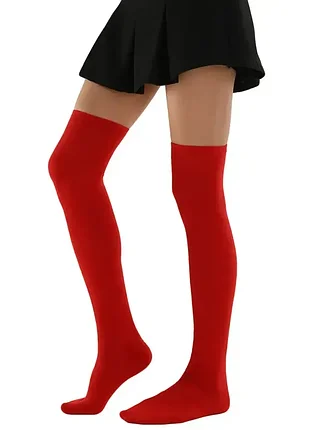 Гольфи вище колін однотонні трикотажні червоні one size 35-41р. 1012 панчохи яскраві бавовняні високі шкарпетки заколінки для жінок та дівчат