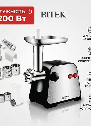 Мясорубка электрическая bitek bt-203 4200 вт | насадки для колбас и кеббе