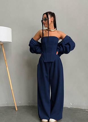 Костюм трійка з корсетом, кофта oversize + широкі штани низ на затяжках 👍топ ціна та якість