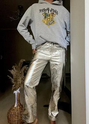 Сріблясті штани прямого крою зі штучної шкіри від river island