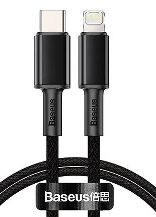 Кабель baseus high density braided fast charging data cable type-c to ip pd 20w 1m black