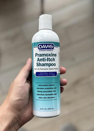 Лікувальний шампунь davis pramoxine anti-itch для собак і котів, 355 мл!