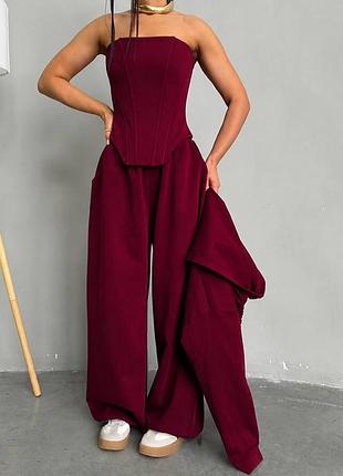 Костюм тройка с корсетом, кофта oversize + широкие брюки низ на затяжках 👍топ цена и качество