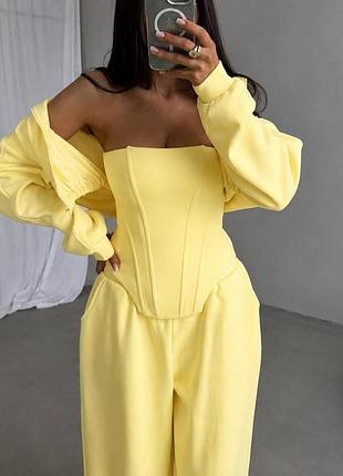 Костюм трійка з корсетом, кофта oversize + широкі штани низ на затяжках 👍топ ціна та якість