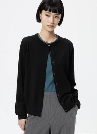 Новый.кардиган с мерино шерсти uniqlo premium selection 100% merino wool crew cardigan black оригинал.зе свежих коллекций