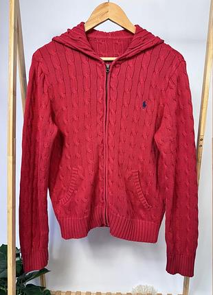 Жіноче вʼязане зіп-худі светр polo ralph lauren оригінал розмір m-l червоний колір