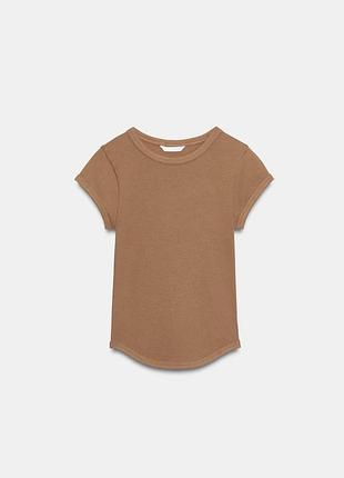 Жіноча футболка в рубчик zara коричневого кольору розмір s