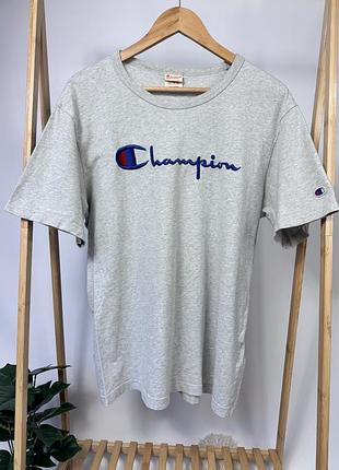 Футболка champion big logo чоловіча оригінал сірий колір розмір l-xl