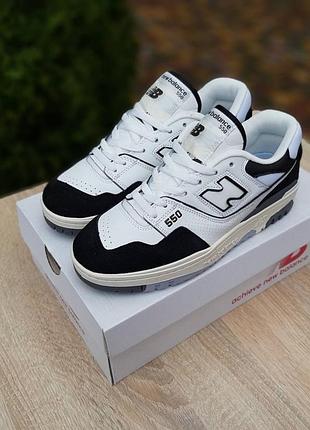 Чоловічі якісні та стильні кросівки new balance 550 білі з чорним