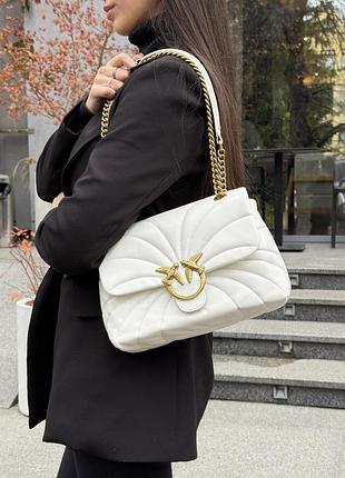 Сумка pinko big love bag puff butterfly quilt white/gold