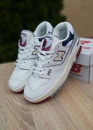 Чоловічі якісні та стильні кросівки new balance 550 білі з бордовим і синім