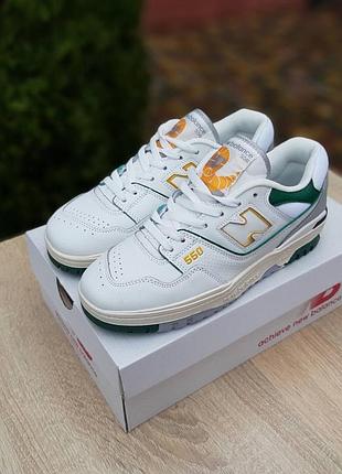 Чоловічі якісні та стильні кросівки new balance 550 білі з зеленим з жовтим