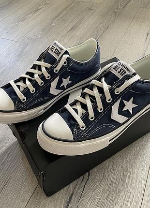 Нові оригінальні кросівки converse junior star player 76 ox foundational canvas trainers navy/vintage white/egret