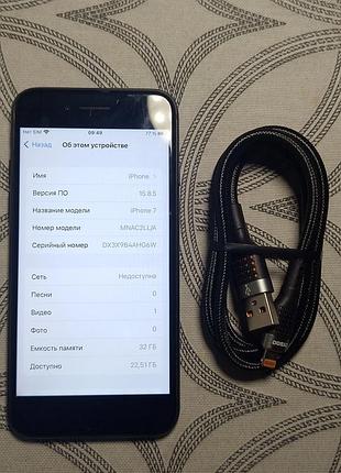 Iphone 7 32gb jet black | 92% акб + кабель 2